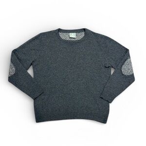 Aran Gray Merino Wool Sweater with Elbow Patches Large